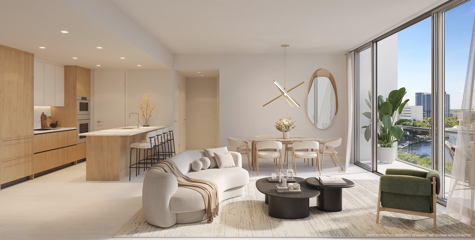 Sixth and Rio Residence 2 living room with river views